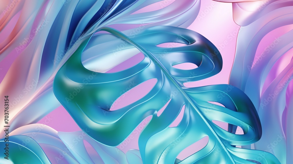 abstract pattern of monstera leaf captures calming colors, its fluid forms invoking a soothing dance in nature's rhythm