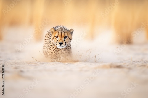 cheetah with streak of dust behind during chase