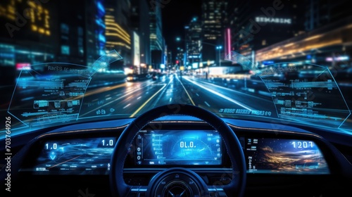 self driving, Head Up Display, autonomous car, Generative AI photo