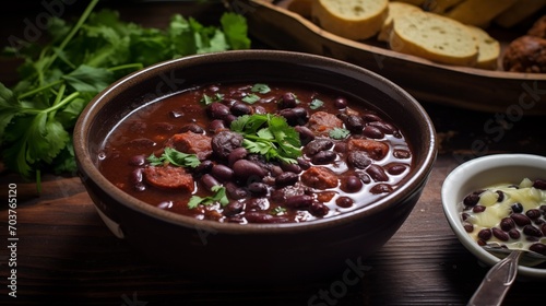 A bowl of savory black bean and chorizo soup