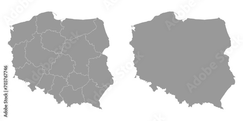 Poland gray map with provinces. Vector illustration.
