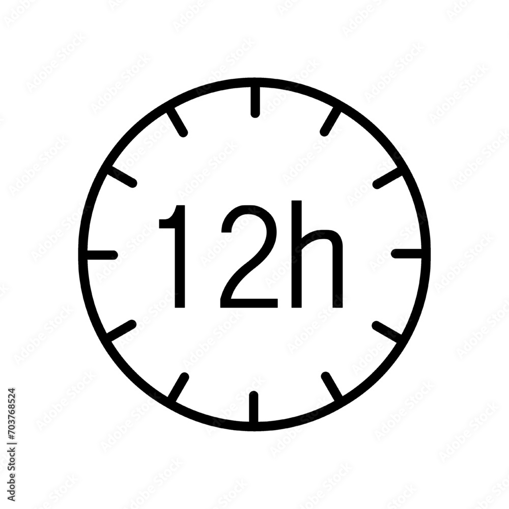 12 hours time clock icon isolated on white and transparent background. watch hour deadline long lasting time vector illustration 12 hours time clock icon isolated on white and transparent background. watch hour deadline long lasting time vector illustration