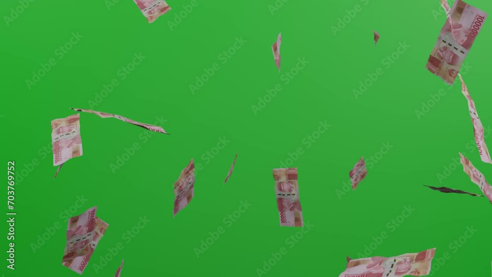 Rupiah money rain with green screen or chroma key down angle 4k full ...