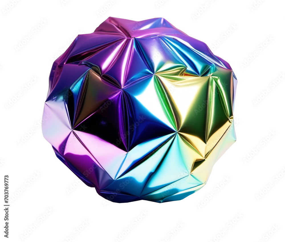 Holographic shapes, abstract liquid shape, purple, blue, white. 3d render of abstract metallic sphere isolated on white background with clipping path