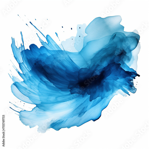 Blue Watercolour Ink Background Isolated on White. Generative AI.