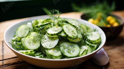 A bowl of refreshing cucumber and dill salad