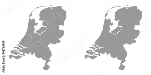 Fototapet Netherlands gray map with provinces. Vector illustration.