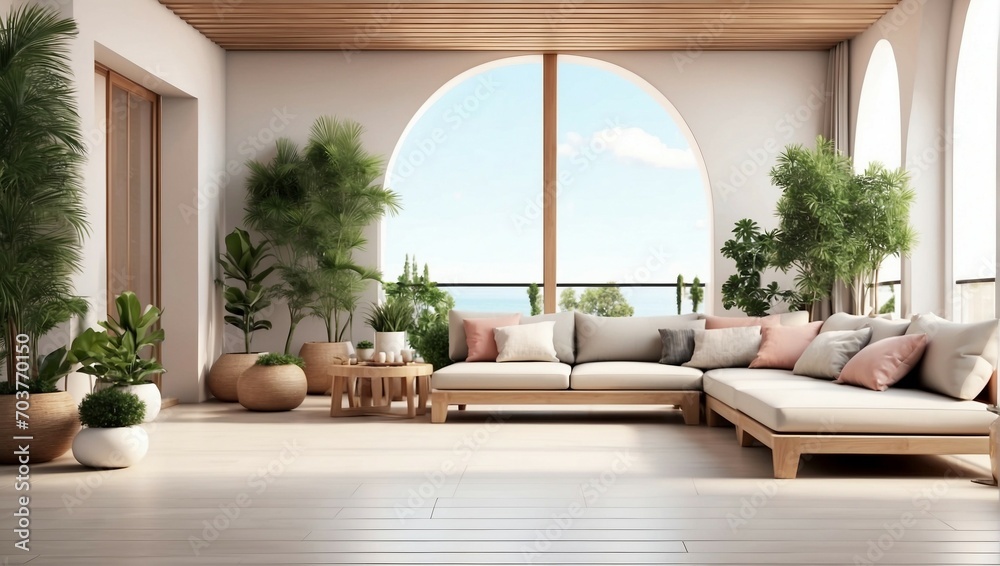 Fototapeta premium Modern Luxury Home Interior with Spacious Living Room Showcasing Elegant Furniture and Large Windows 