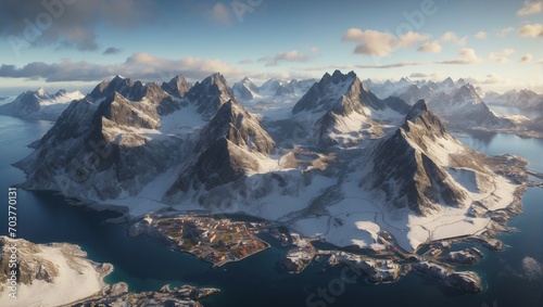 Tranquil Mountain Range in Serene Winter Landscape Under Calm Snowy Sky 