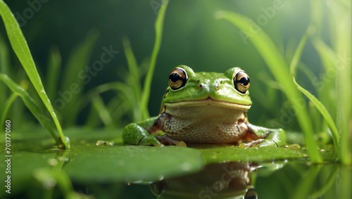 Close-up of a Green Tree Frog in the Rainforest 