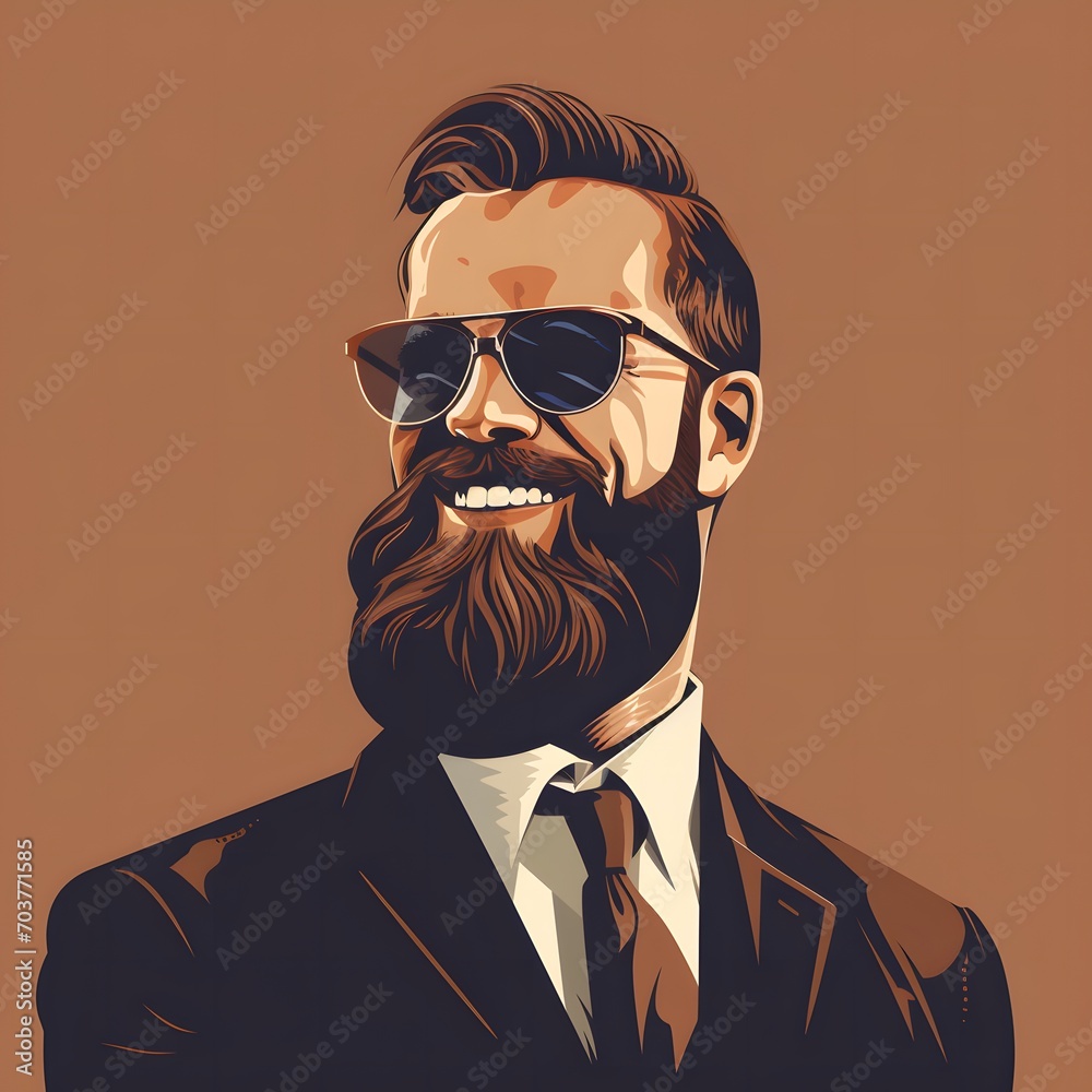 Bearded Man with Glasses and Suit in Stylish Portrait Illustration Bearded Man with Glasses and Suit in Stylish Portrait Illustration