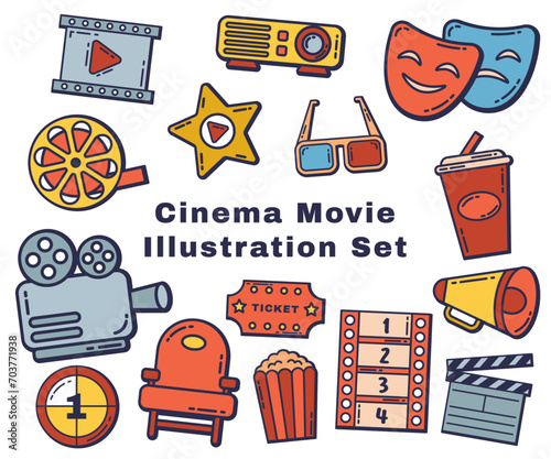 Cartoon Cinema Movie Elements Set