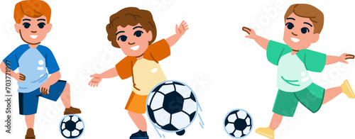 game soccer kid boy vector. football sport, team school, field training game soccer kid boy character. people flat cartoon illustration