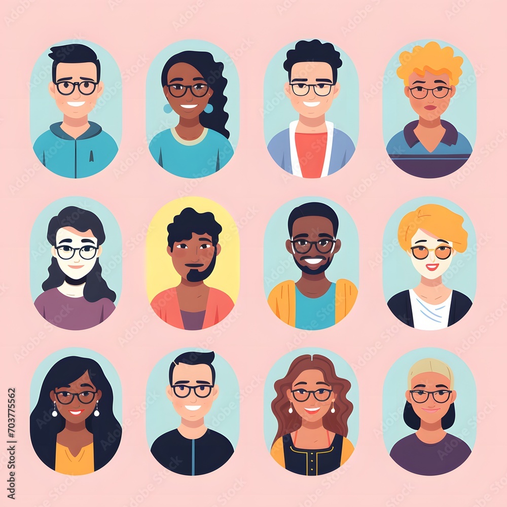 Flat Vector Cartoon Portrait Set of Male and Female Flat Vector Cartoon Portrait Set of Male and Female