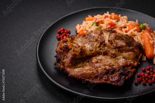 Delicious fresh crispy chicken grilled with salt, spices and herbs