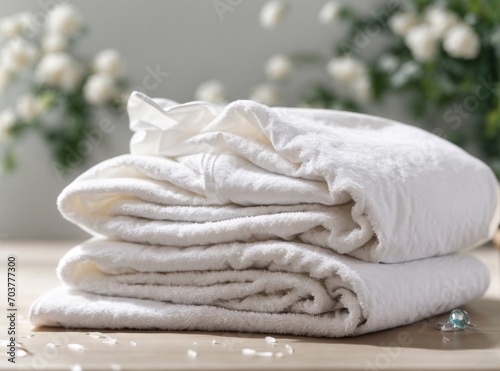 stack of towels on the table