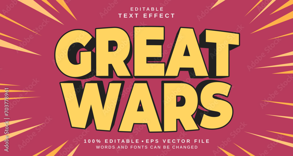 Editable text style effect - Great Wars text style theme. - obrazy, fototapety, plakaty 