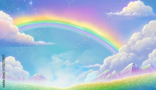 Fantasy sky rainbow. Fairy skies rainbows colors  magic landscape and dream sky background illustration.