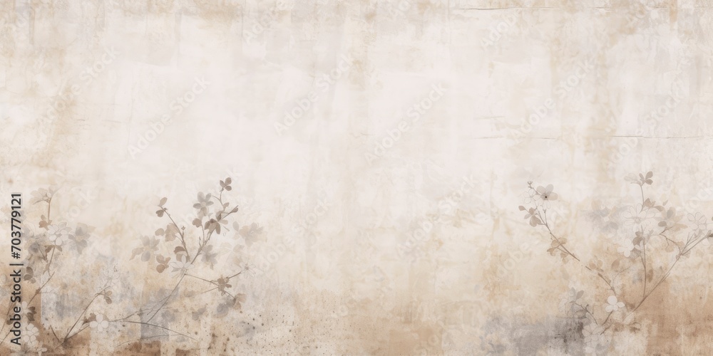 Flowers on the old white wall background, digital wall tiles or wallpaper design - obrazy, fototapety, plakaty 