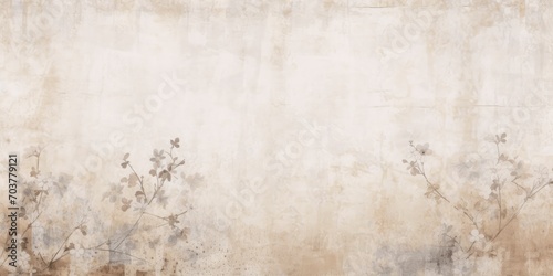Flowers on the old white wall background, digital wall tiles or wallpaper design photo