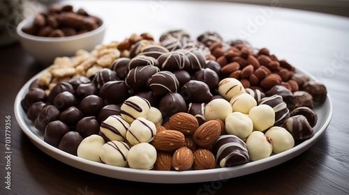 A platter of assorted chocolate-covered macadamia nuts © Andrejs