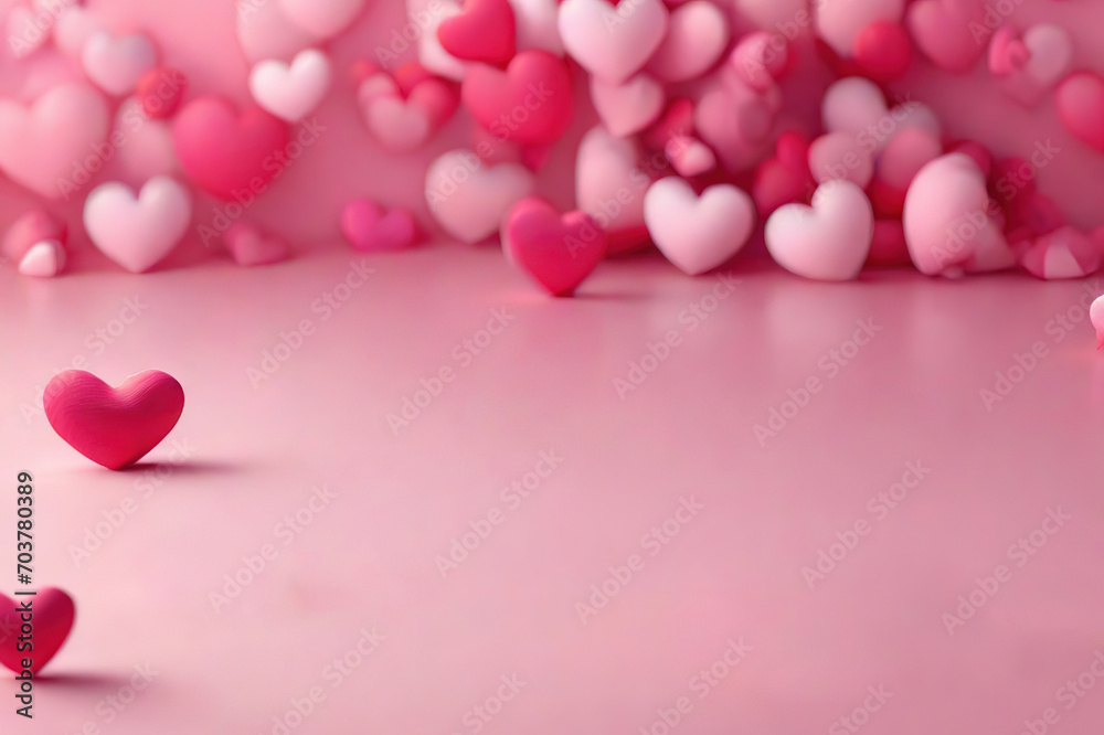 abstract pink background with pink hearts, festive background for Valentine's Day