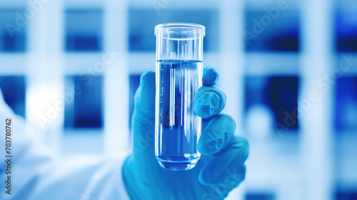 Hand holding test tube on bright background