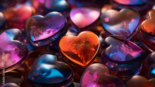 Macro of glass hearts 