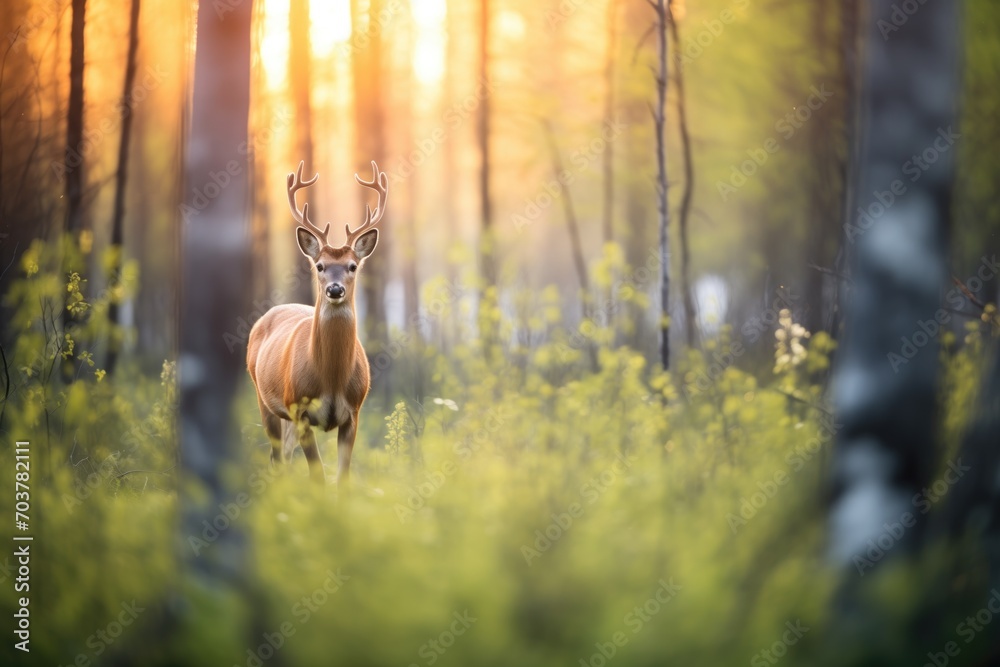 Obraz na płótnie elk in forest clearing during golden hour w salonie