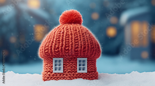 Cozy Abode: House Made of Knitted Hat - Real Estate Insulation Concept