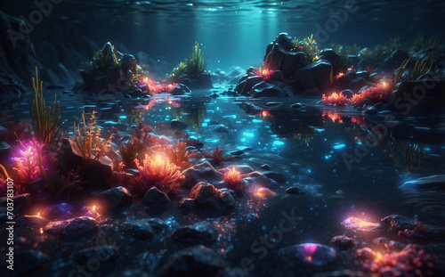 magical shiny glowing coral underwater sea