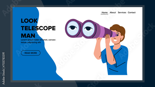 star look telescope man vector. sky astronomy, moon stargazing, watching meteor star look telescope man web flat cartoon illustration