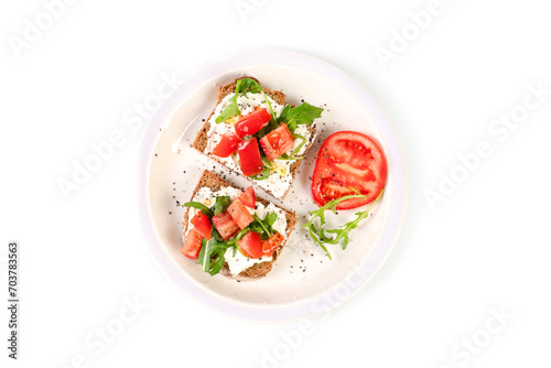 Bild auf Leinwand Sandwiches with soft cheese and herbs and tomatoes