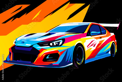 Stock car with vibrant sponsor logos. vektor illustation