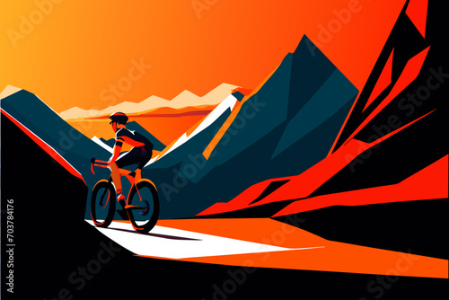 Cyclist conquering a mountain pass. vektor illustation