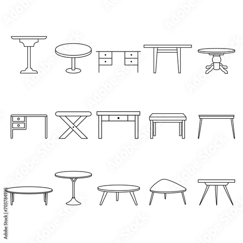 Table icon vector set. Furniture illustration sign collection. Coffee table symbol. Workplace logo.