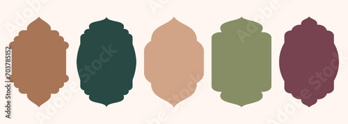 Islamic shape of door or window silhouette Arabic arch. Collection of patterns in oriental style. Frames in Arabic Muslim design for Ramadan Kareem. Vector mosque gate shape isolated on background.