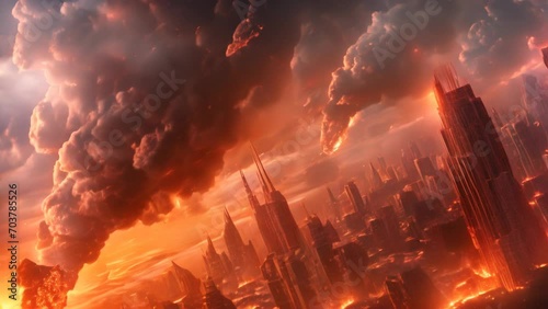The end of the world armageddon cinematic scenery with asteroid impacts animation photo