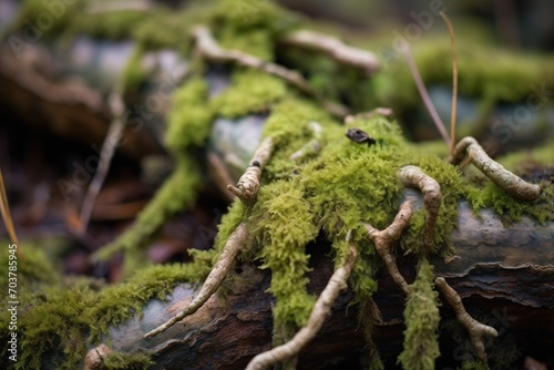 close-up of moss-covered tree roots