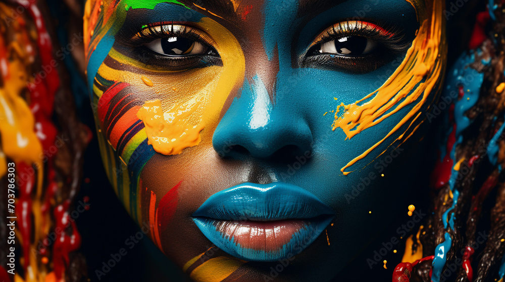 Artistic Radiance: African Beauty Adorned with a Palette of Colors