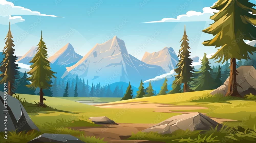 Mountains, Rocks, Trees, and Grassy Field Mountains, Rocks, Trees, and Grassy Field