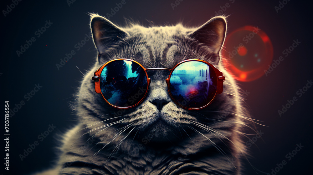 Naklejka premium Cosmic Kitty: Cool Cat Sporting Space Sunglasses