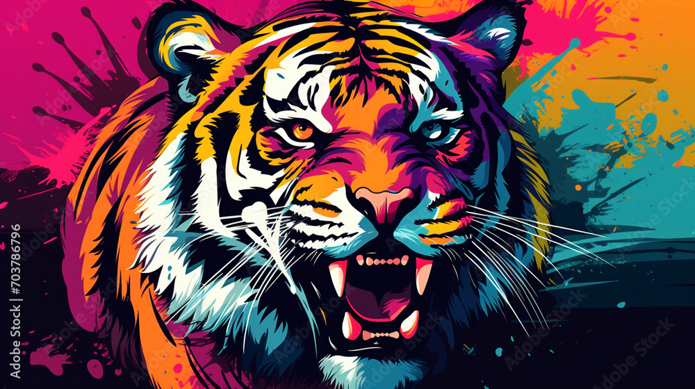 Colorful Stripes Royalty: Pop Art Interpretation of the Tiger King's Head