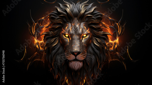 Majestic Inferno  Creative Golden Burning Lion King Head in Black Style