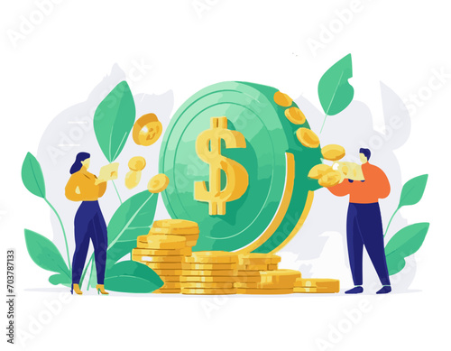 Investment illustration. People characters investing money in self development. Vector illustration. isolated white background