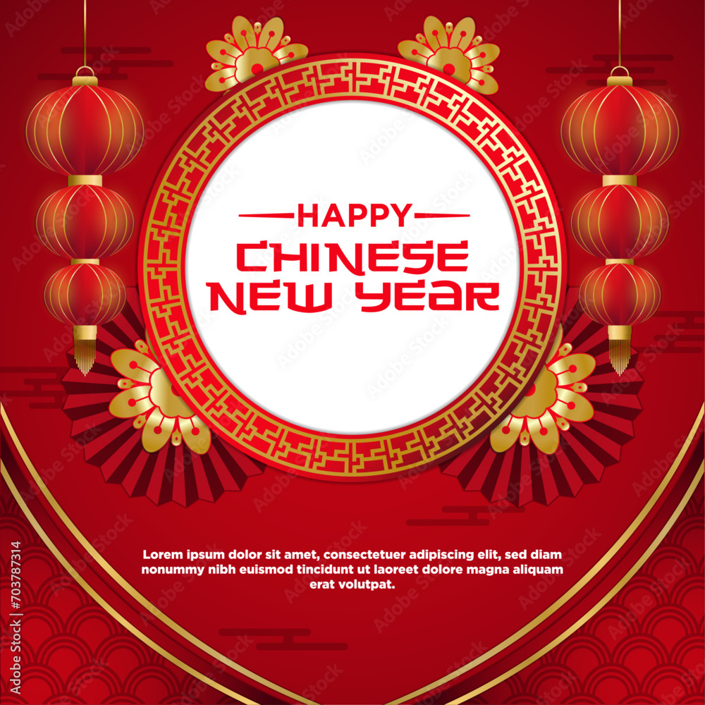Naklejka premium Vector Chinese New Year Festival Celebration Square Template