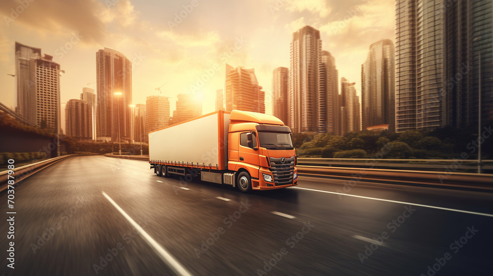 Urban Express: Fast Delivery Truck in Action on City Highways Urban Express: Fast Delivery Truck in Action on City Highways