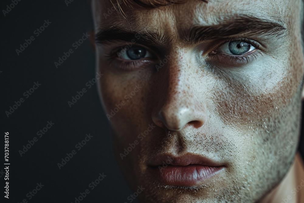 Fototapeta premium Mirada Intensa de Hombre Joven Generative AI