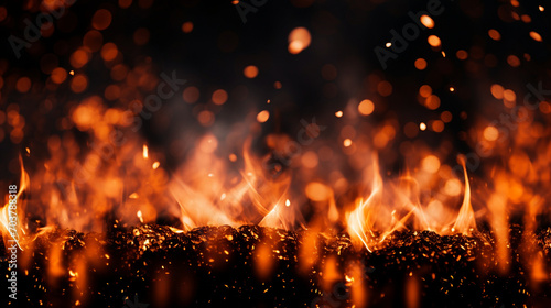 Embers Symphony  Dynamic Fire Particles Lights on a Dark Grill Background