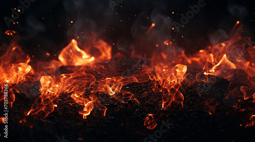 Grill Glow: Fire Embers Particles Over Black Background